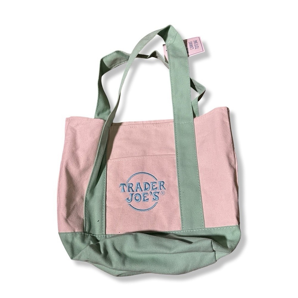 Trader Joe's Mini Pastel Canvas Tote Pink NWT Ready To Ship
